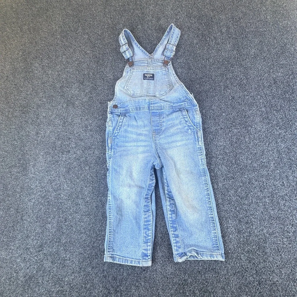 Oshkosh B'gosh Classic Denim One Piece Overalls Toddler 24M Blue Logo Cotton